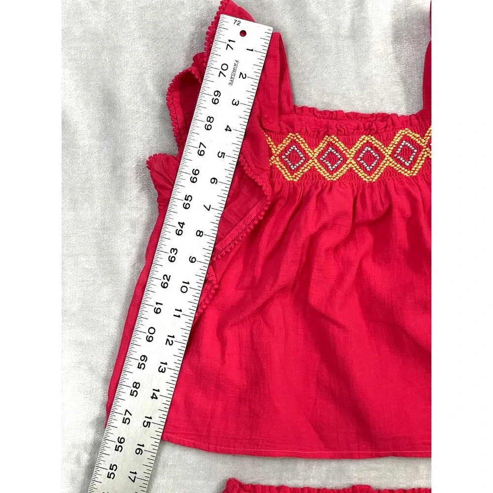 Ralph Lauren Top & Pants Set Girls 8 Red Ruffled Cotton Gauze Crochet Trim